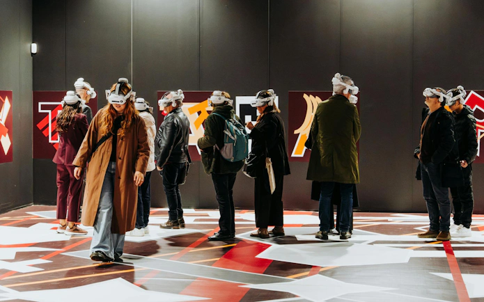Visitors wearing VR headsets at Pompeia experience, IDEAL Barcelona.