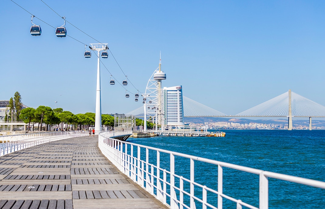 Vasco da Gama Tower and cable car at Park of The Nations, Lisbon.