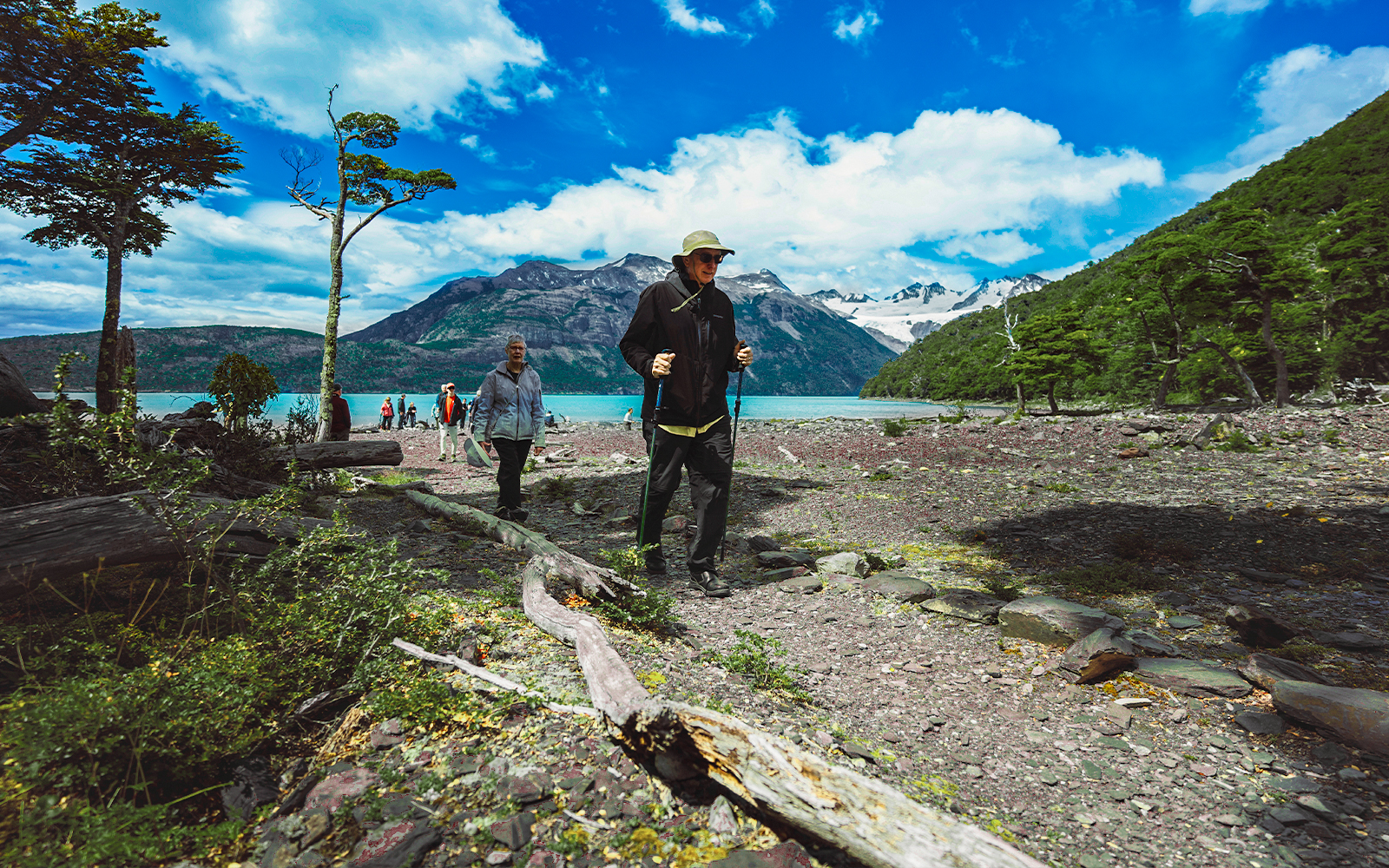 Tourists trekking with guide in Los Glaciares National Park, Patagonia, Argentina.
