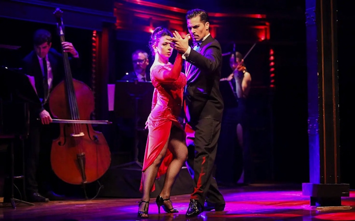 Tango dancers performing at El Querandí Tango Show in Buenos Aires.
