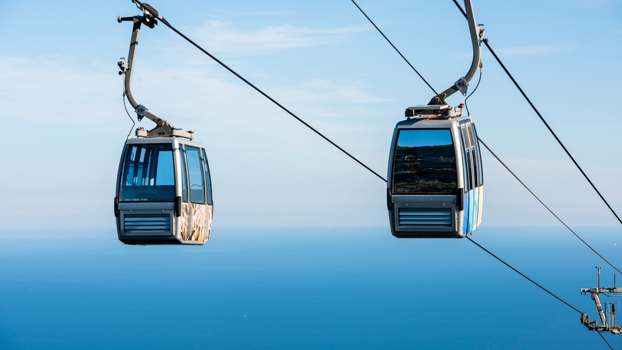 Benalmadena cable cars over the sea, Malaga, Spain.