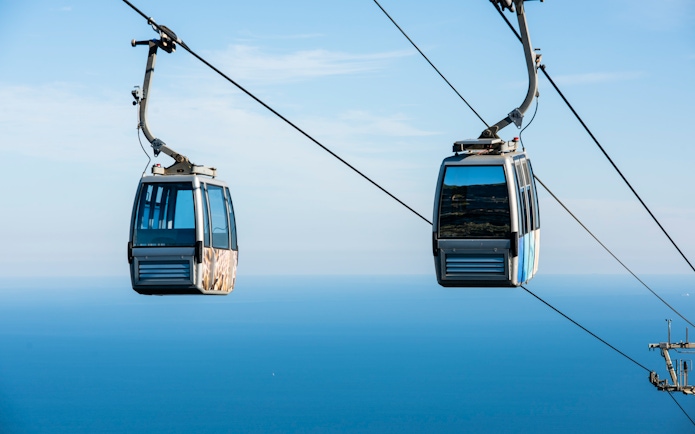 Benalmadena cable cars over the sea, Malaga, Spain.
