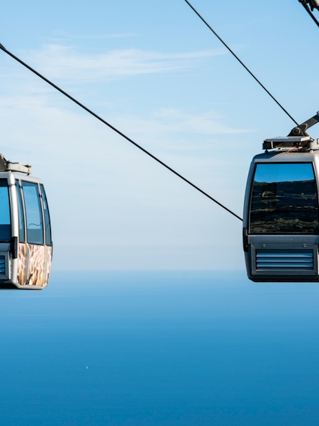 Benalmadena cable cars over the sea, Malaga, Spain.