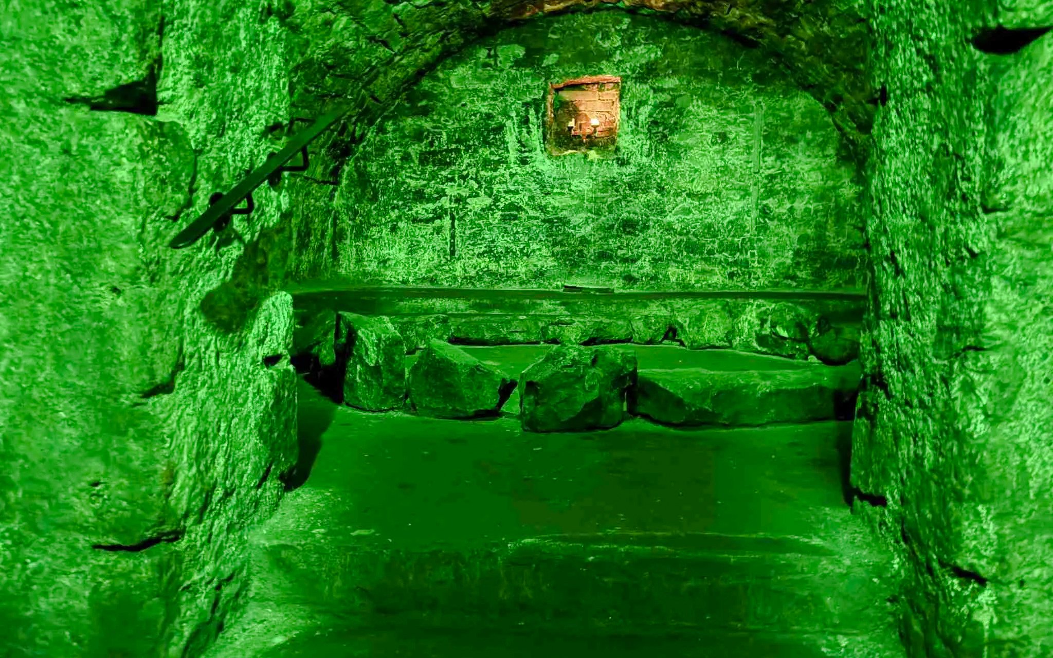 Underground stone chamber on the Terror Tour in Edinburgh.