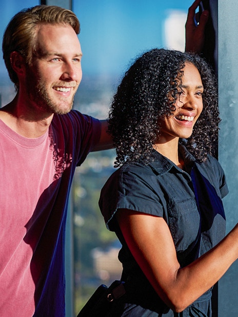 Visitors enjoying the view at Melbourne Skydeck during Cocktails in the Clouds Experience.
