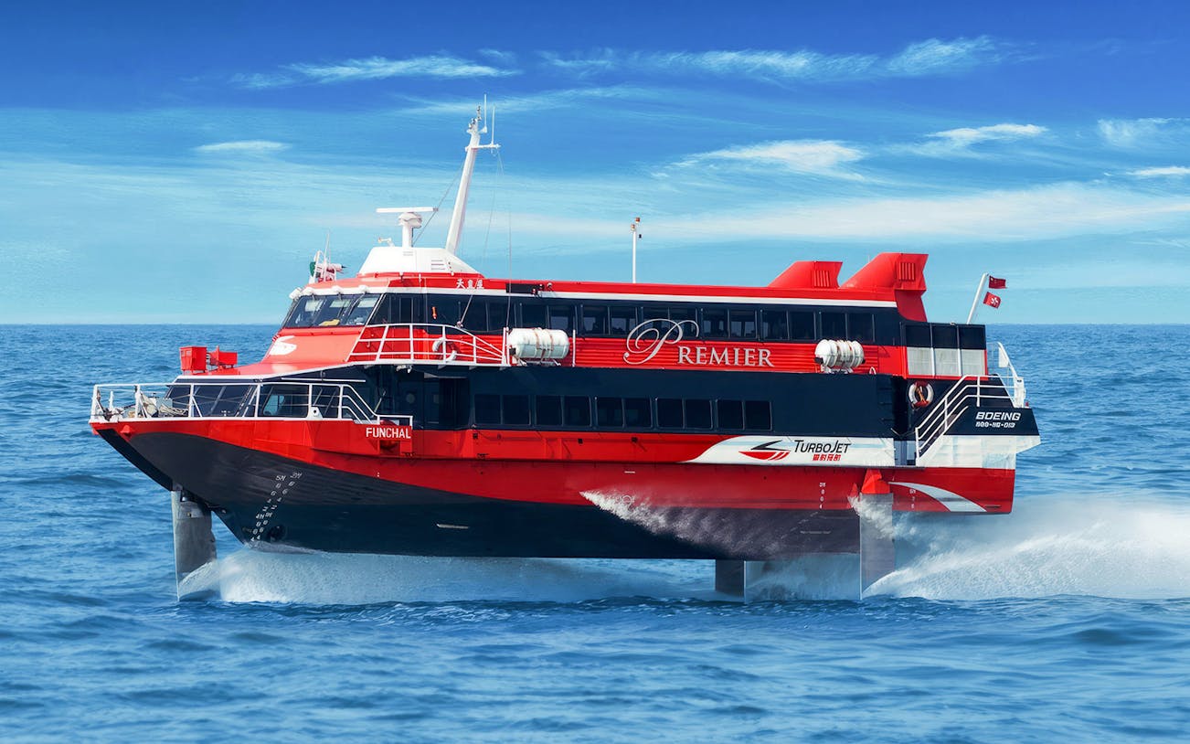 Turbojet ferry on water for HK to Macau Outer Harbour round trip.