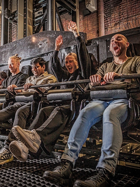 Visitors on a thrilling ride at Berlin Dungeon.