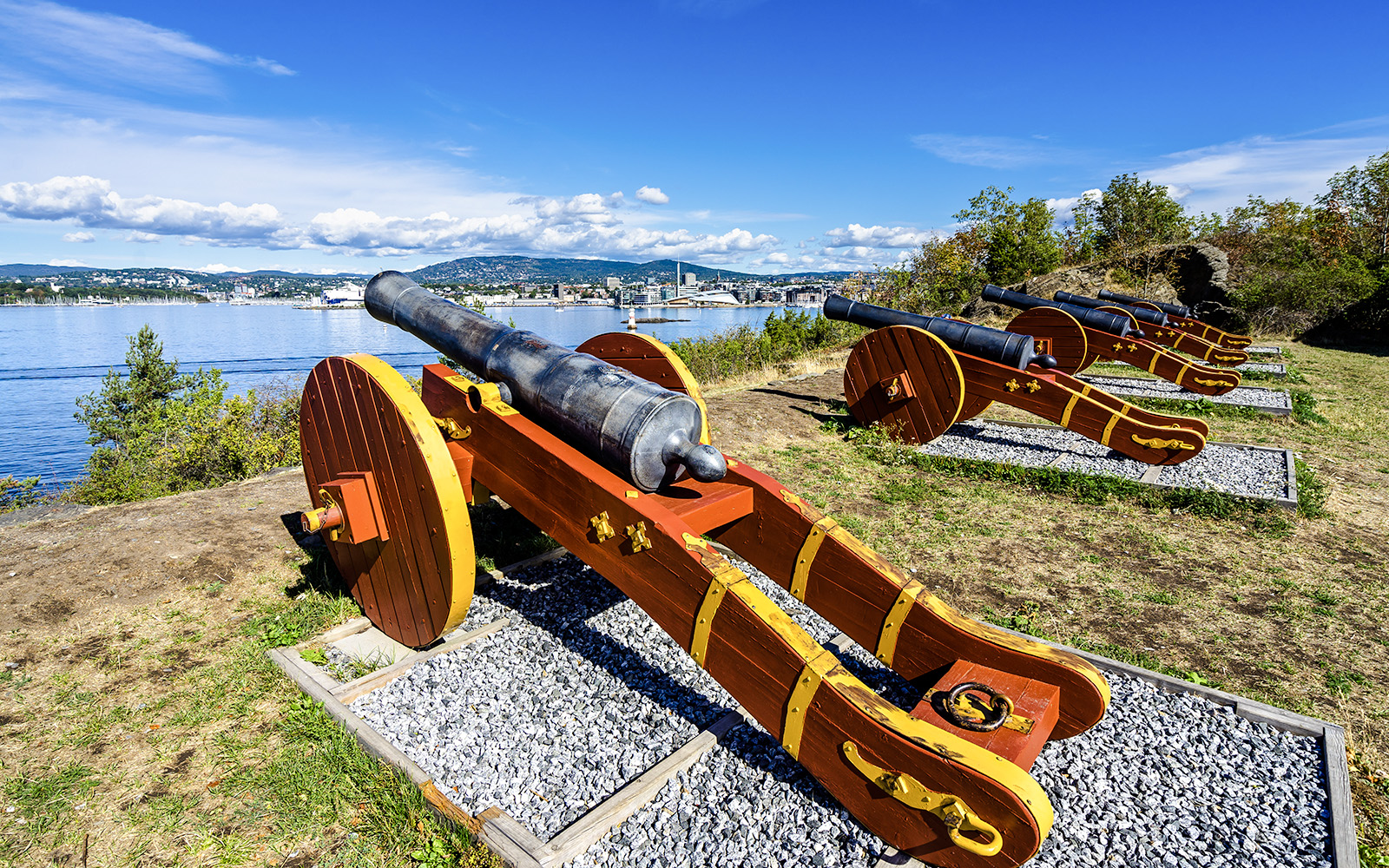Cannon batteries overlooking the water on Hovedoya Island, Norway.