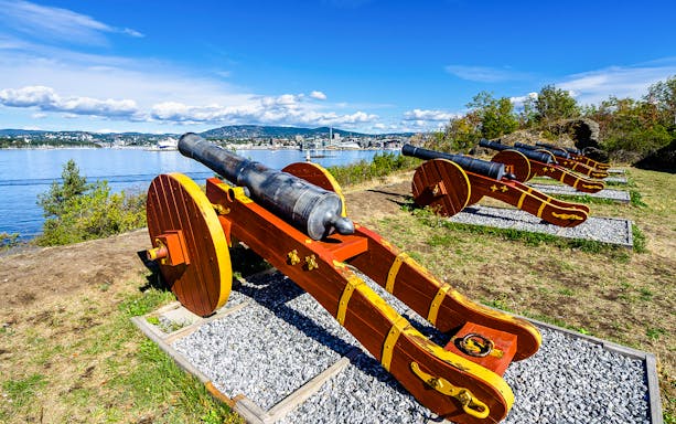 Cannon batteries overlooking the water on Hovedoya Island, Norway.
