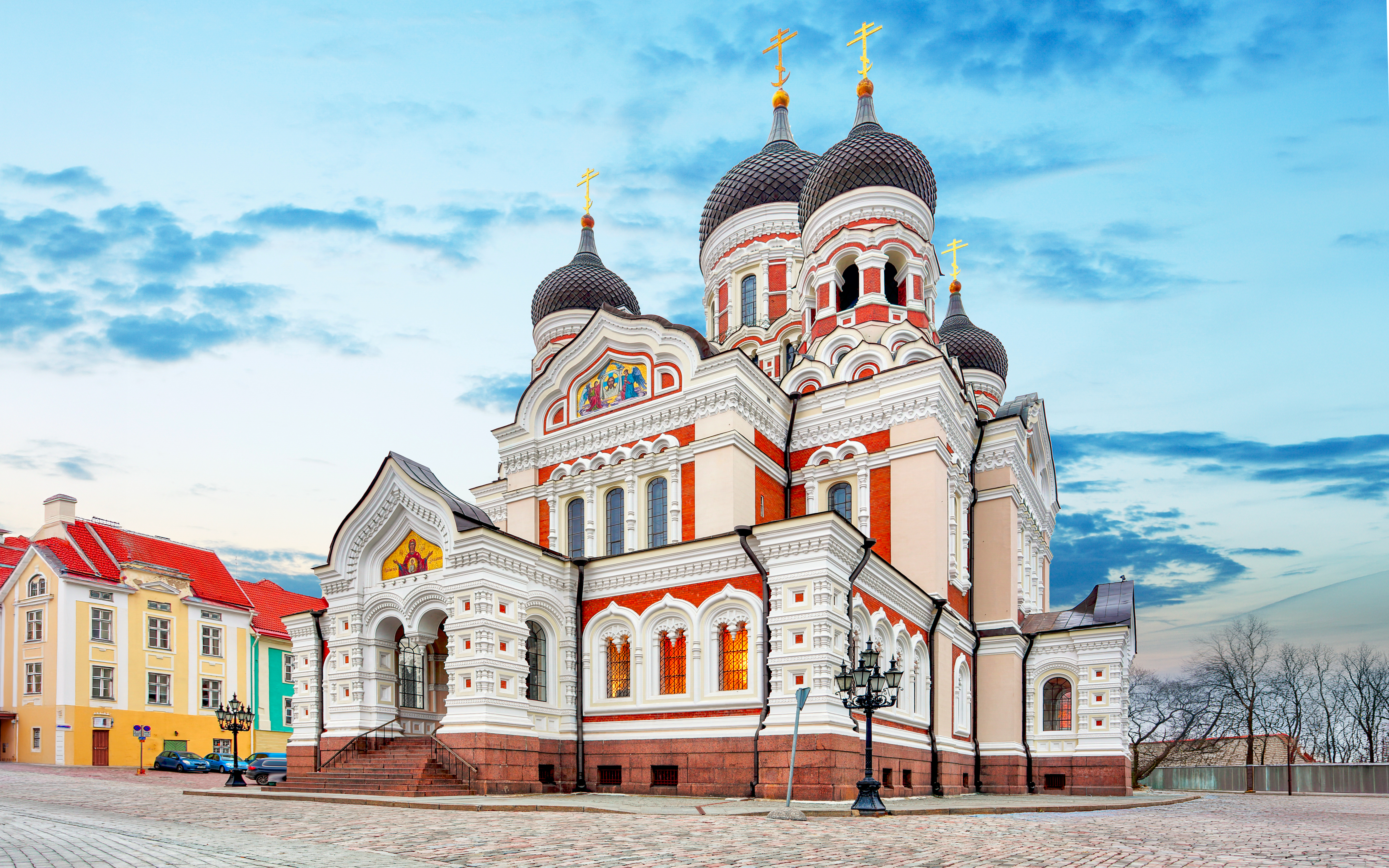 Alexander Nevsky Cathedral with ornate domes in Tallinn Old Town, Estonia.