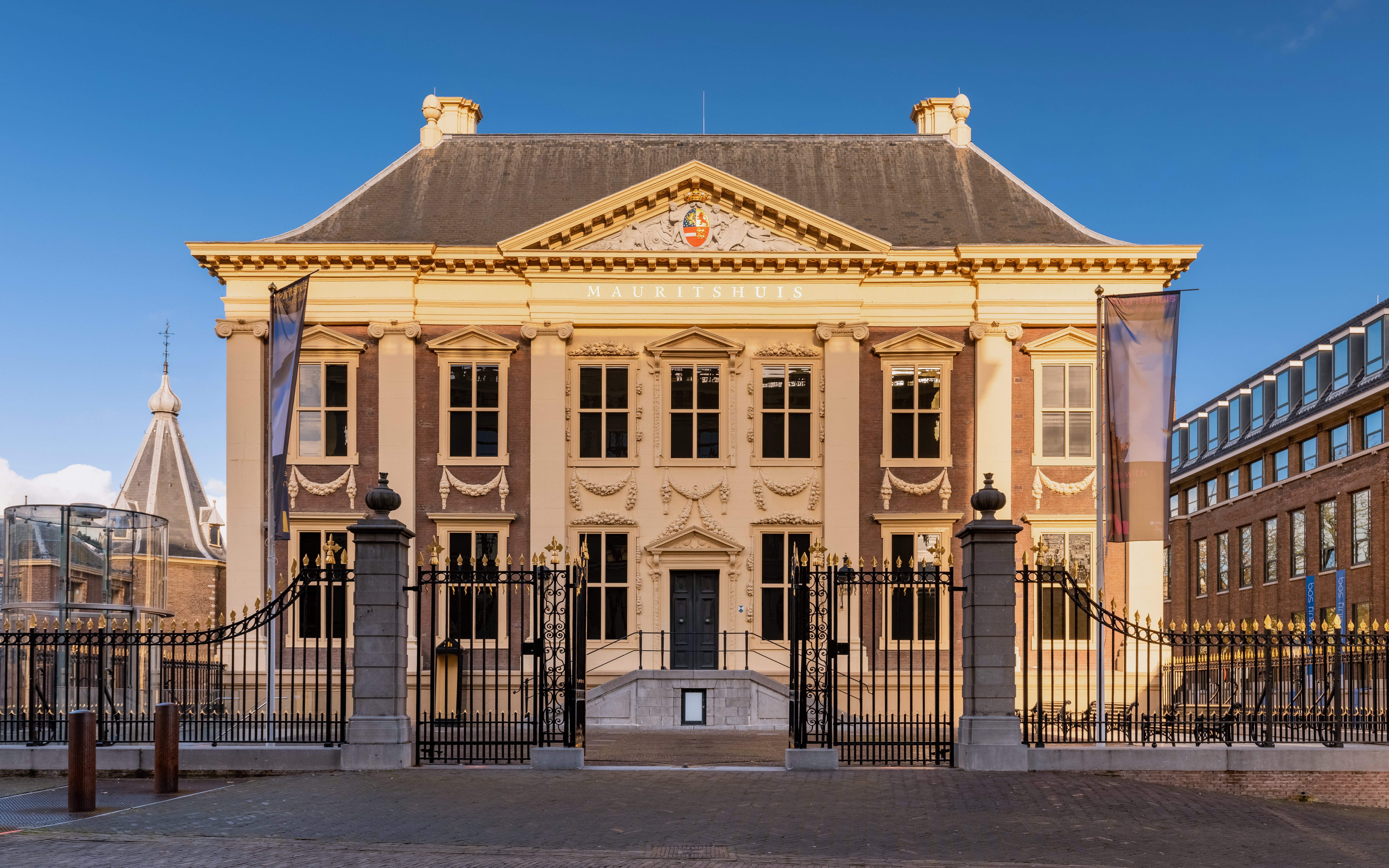 Mauritshuis museum facade with ornate architecture in The Hague, Netherlands.