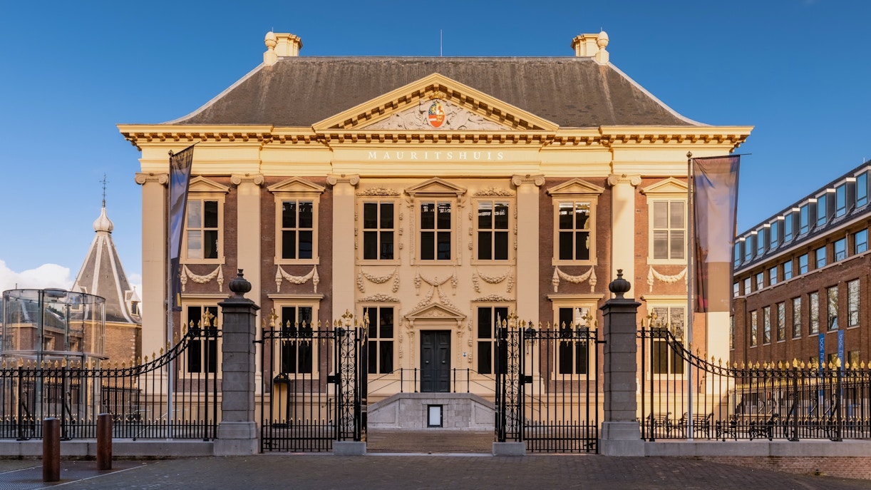 Mauritshuis museum facade with ornate architecture in The Hague, Netherlands.
