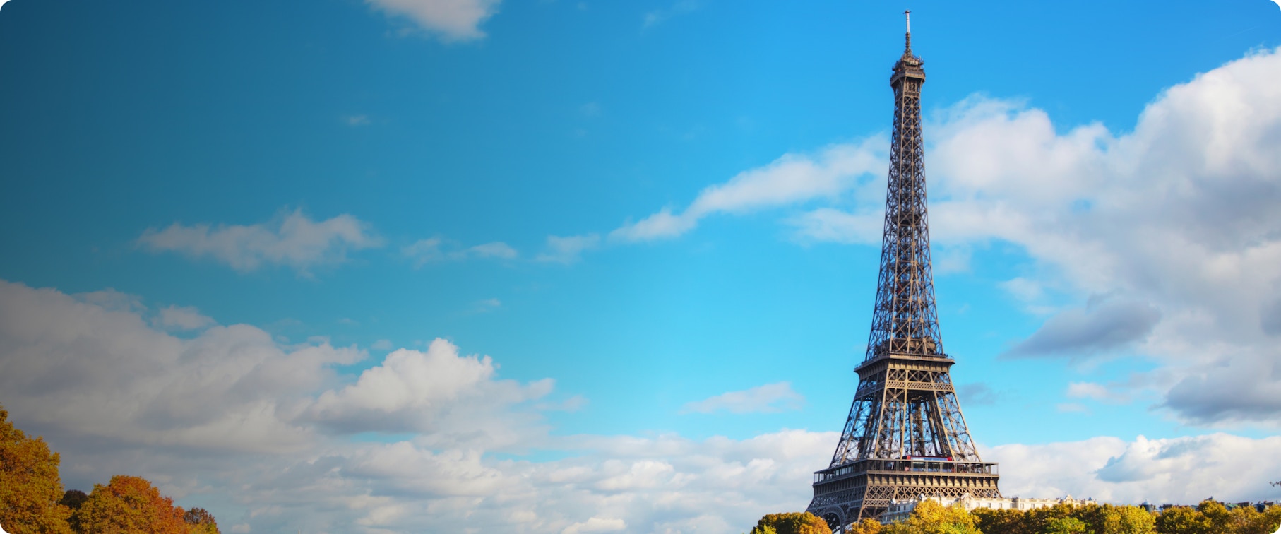Eiffel Tower view from Seine River cruise in Paris.