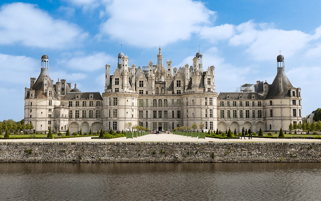 Château de Chambord in Loire Valley, France, viewed from across the moat.