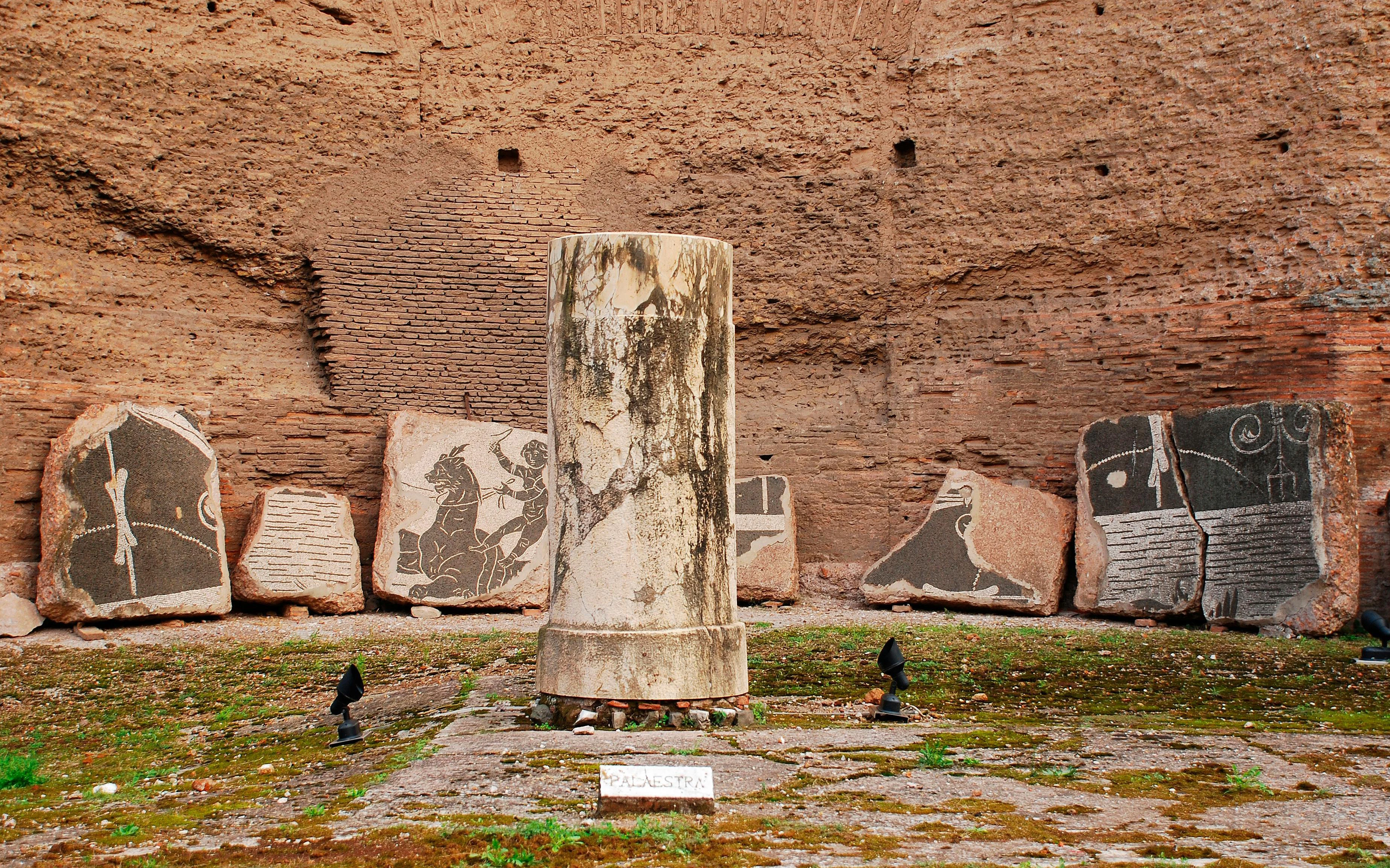 Column and ancient mosaics at Terme di Caracalla, Rome.