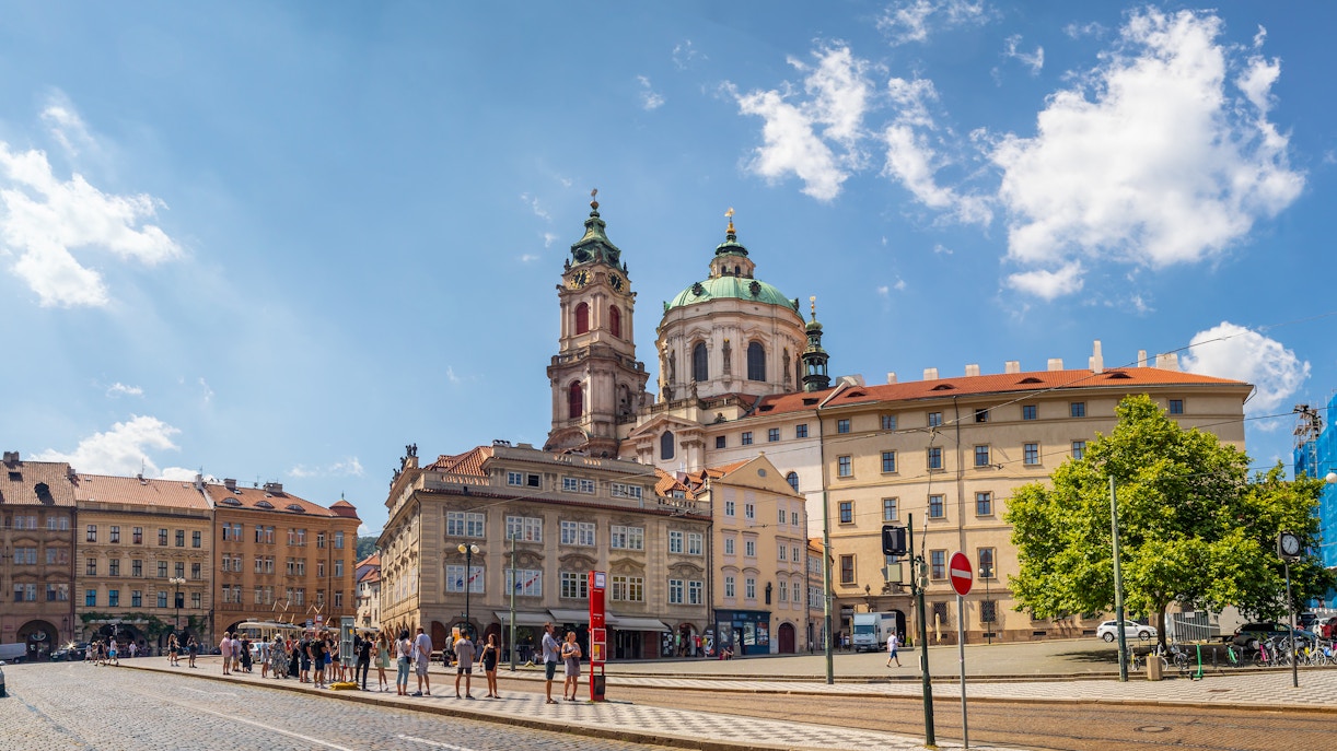 Church of Saint Nicholas and Gromling Palace in Lesser Town Square, Prague.