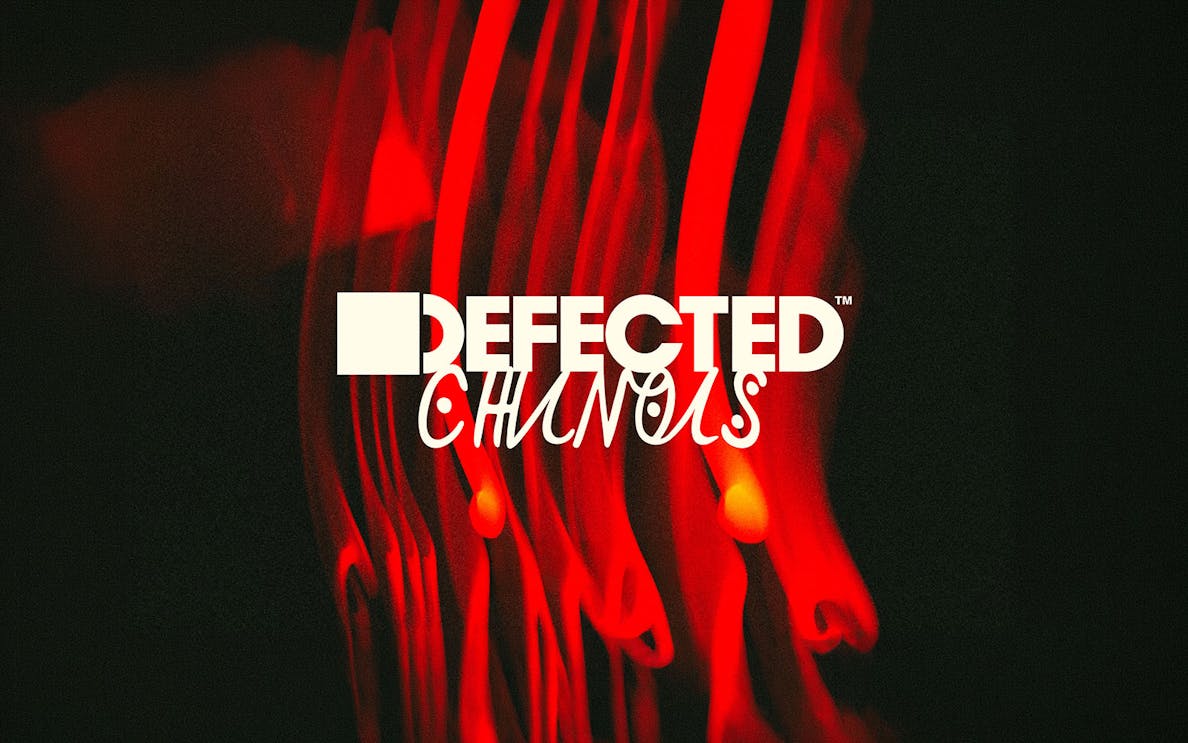 Defected event poster with red abstract design at Club Chinois Ibiza.