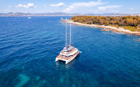 From Marina Bay of Angels: Catamaran Cruise to Lérins Island with Snorkeling