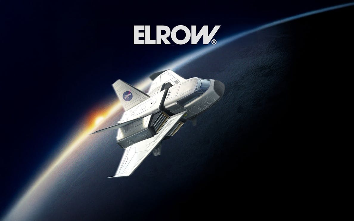 Space shuttle with elRow logo orbiting Earth, promoting UNVRS on Saturdays event.