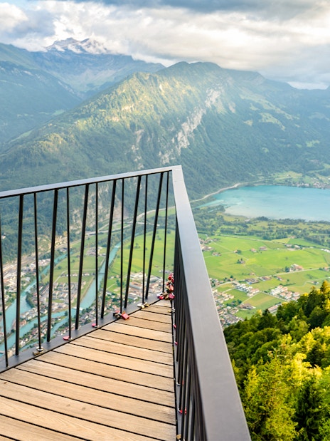 Aerial view from Harder Kulm overlooking Interlaken and Lake Thun, Switzerland.