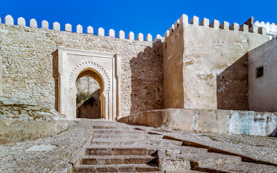 Stone archway and walls in Tangier, Morocco, seen on a day trip from Málaga.