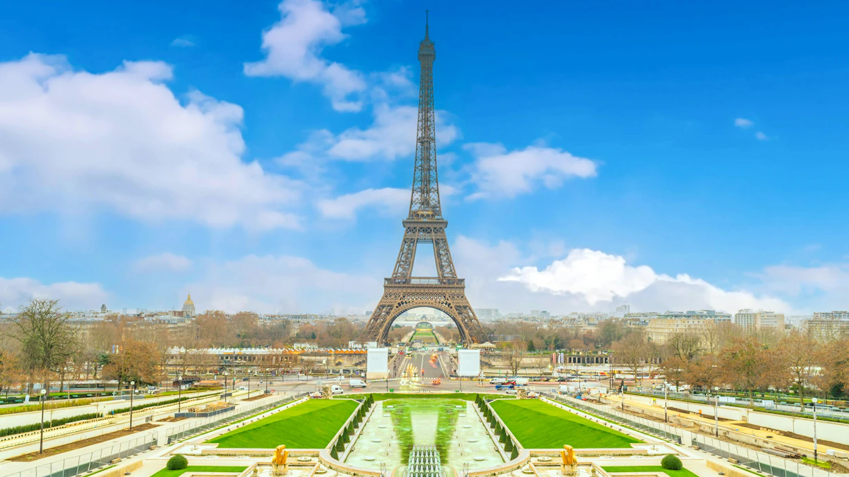 Eiffel Tower view from Champ de Mars, Paris.