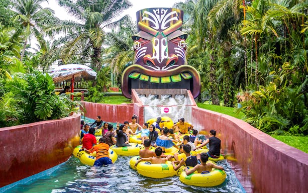 Visitors enjoying a water ride at A'Famosa Melaka Safari Wonderland.
