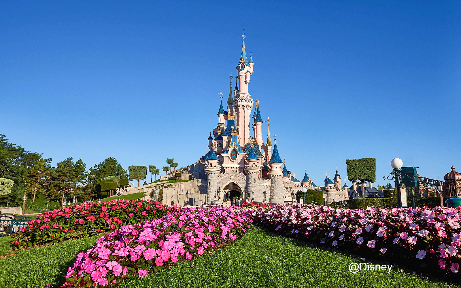 Night performance near Sleeping Beauty castle in Disneyland Paris. Disneyland  Paris (Euro Disney Resort) - entertainment resort in Marne-la-Vallee.  Marne-la-Vallee, France. March 30, 2019. Stock Photo