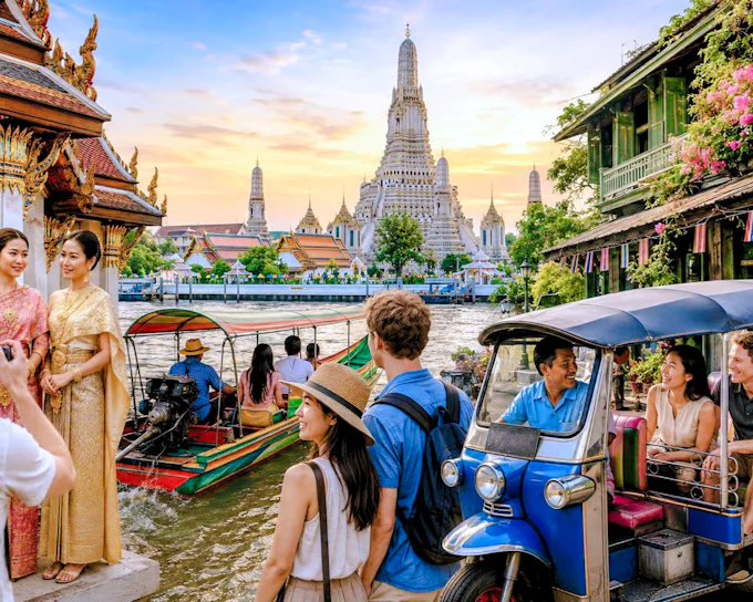 Wat Arun Guided Tour with Thai Costume, Long-Tail Boat and Tuk-Tuk Ride (Product 52848)