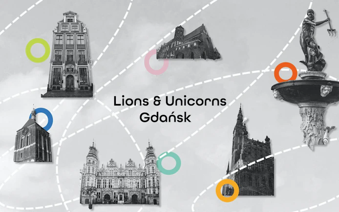 Gdansk landmarks collage for self-guided city exploration game.