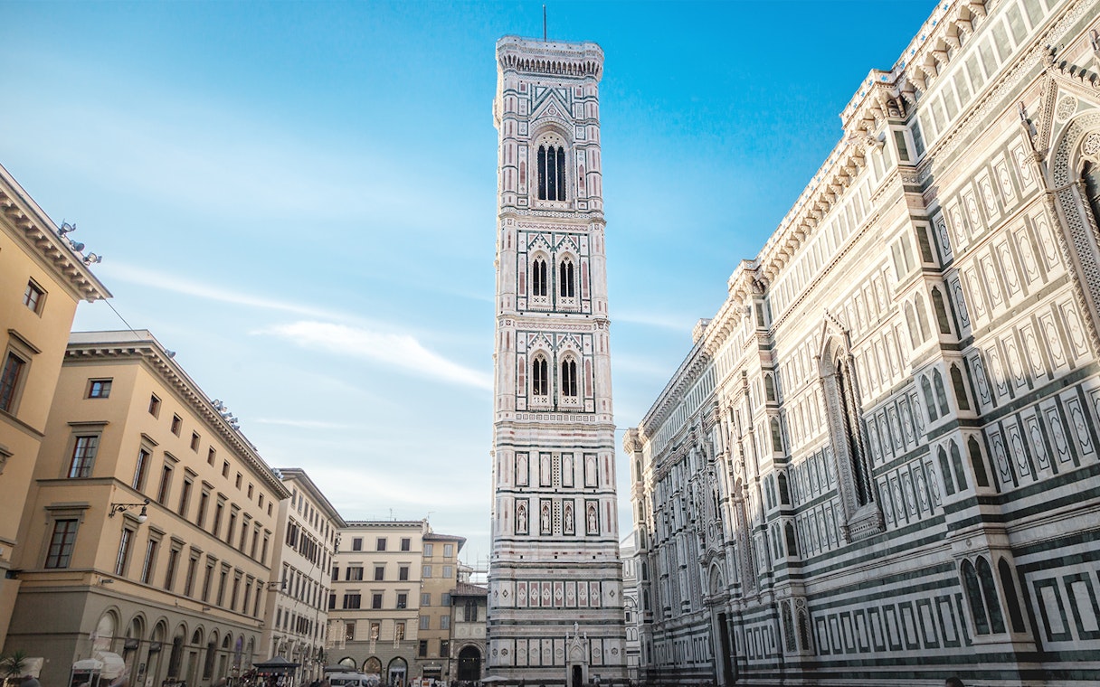 Giotto's Campanile beside Florence Cathedral, part of Florence in a Day tour.