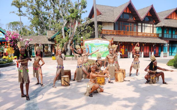 Traditional dancers performing at Sun World Hon Thom, Vietnam.