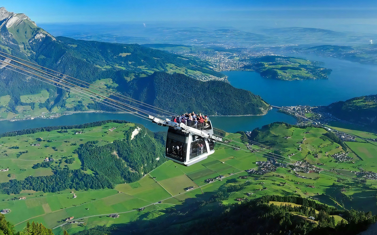 Aerial view of Zürich with Fraumünster Church and Limmat River.