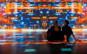 Guests viewing digital art projections at Signal Space Digital Art Gallery.