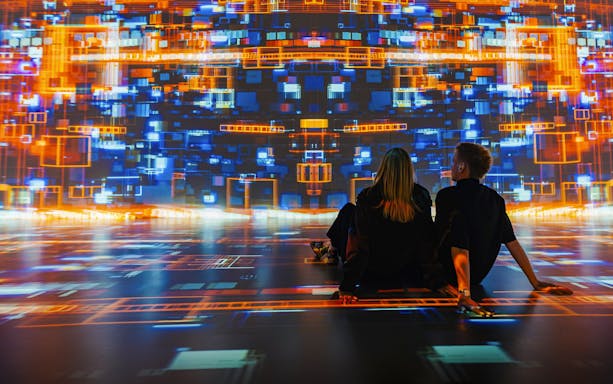 Guests viewing digital art projections at Signal Space Digital Art Gallery.