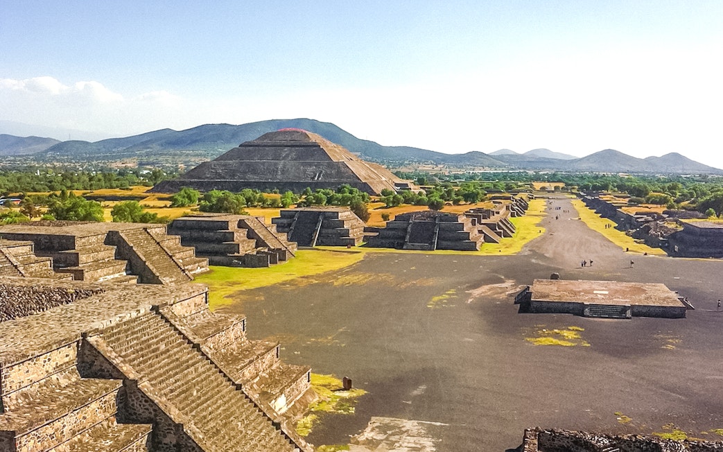 Teotihuacan Pyramids along the Avenue of the Dead in Mexico.