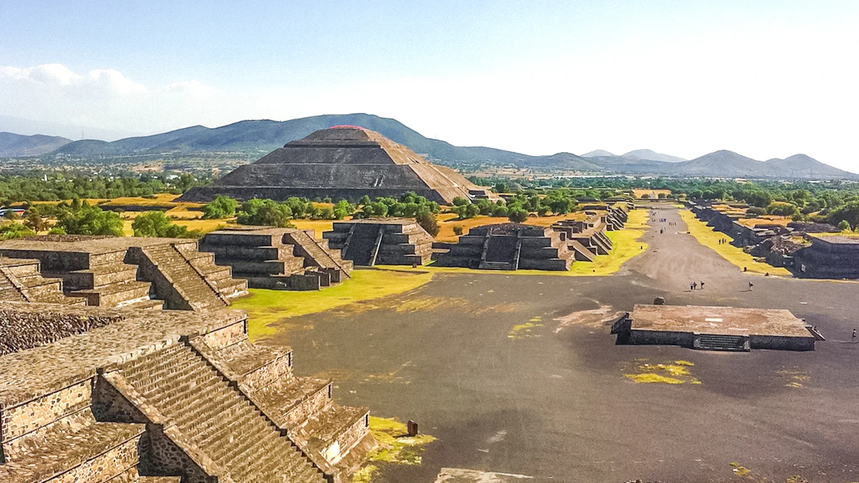 Teotihuacan Pyramids along the Avenue of the Dead in Mexico.