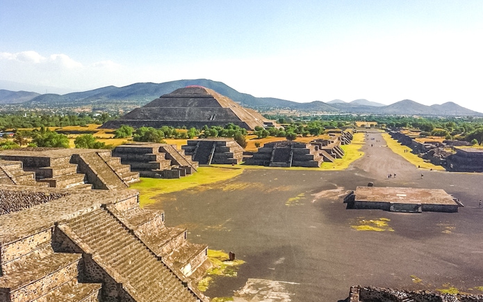 Teotihuacan Pyramids along the Avenue of the Dead in Mexico.