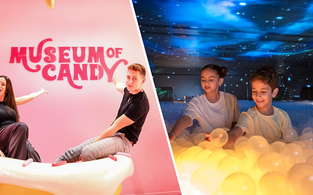 Museum of Candy colorful displays and AYA Universe immersive experience combo tickets.