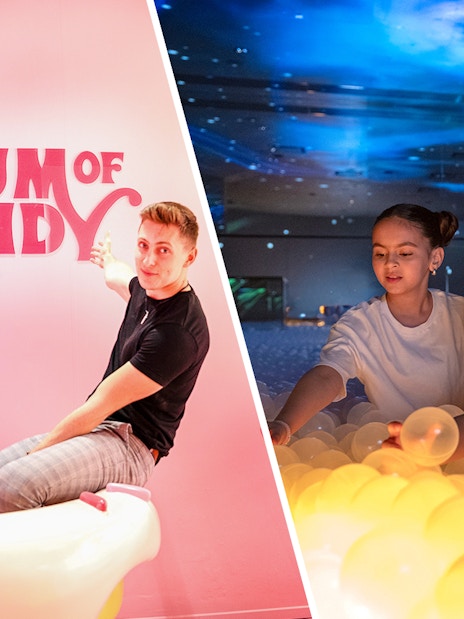 Museum of Candy colorful displays and AYA Universe immersive experience combo tickets.