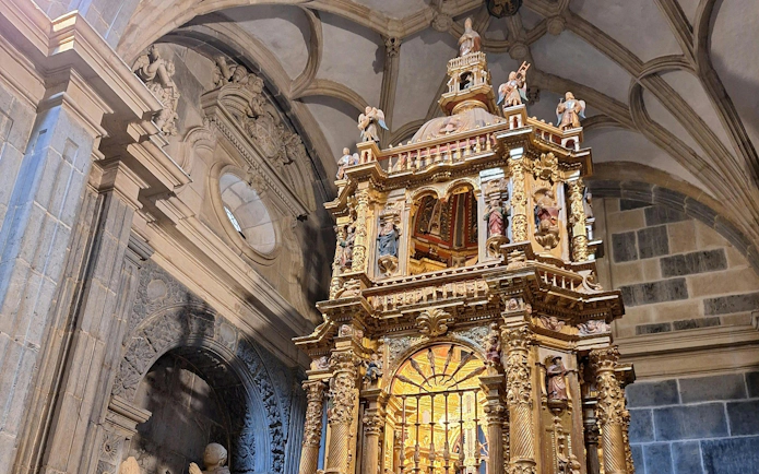 Gilded silver reliquary of the Lignum Crucis in Capilla del Lignum Crucis, Monastery of Santo Toribio de Liébana, Cantabria.