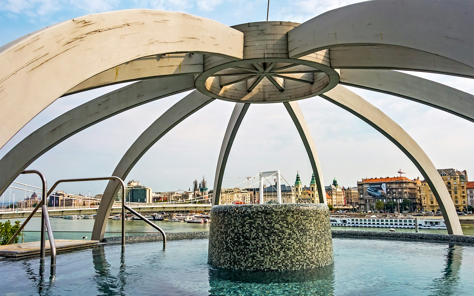 Rudas Bath thermal pool with arched ceilings in Budapest, Hungary.