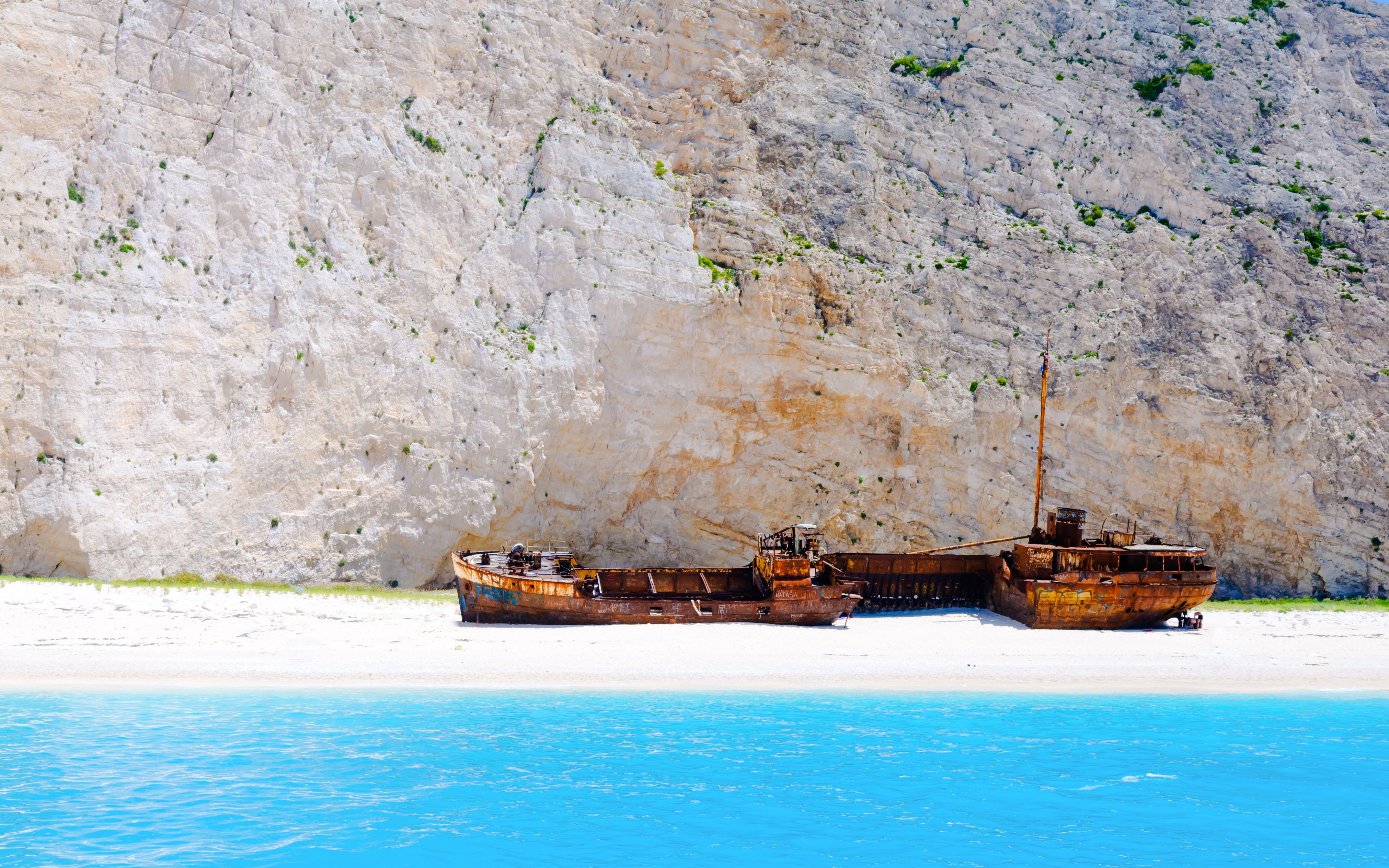 Shipwreck MV Panagiotis on sandy beach at Navagio Bay, Zakynthos.