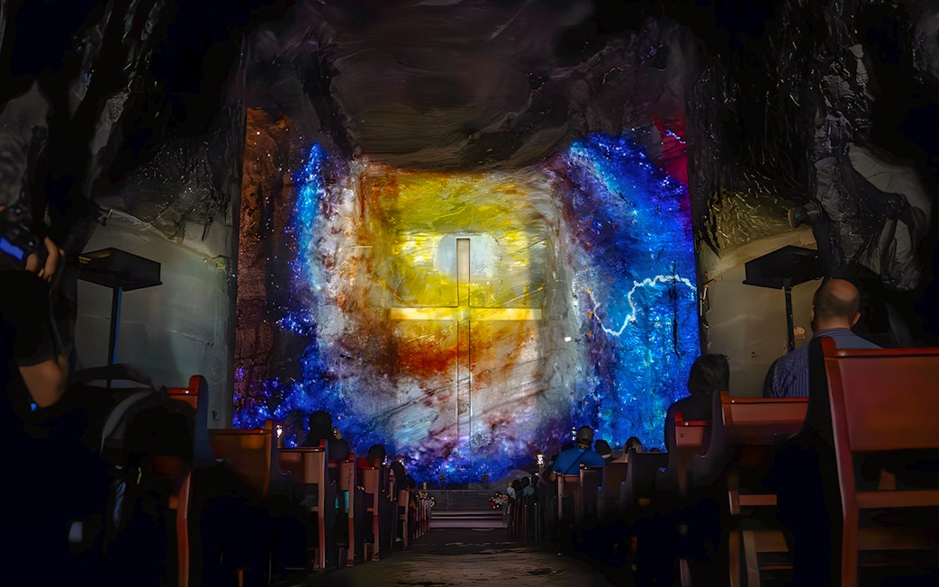 State-of-the-art projection in central nave of Salt Cathedral of Zipaquirá.