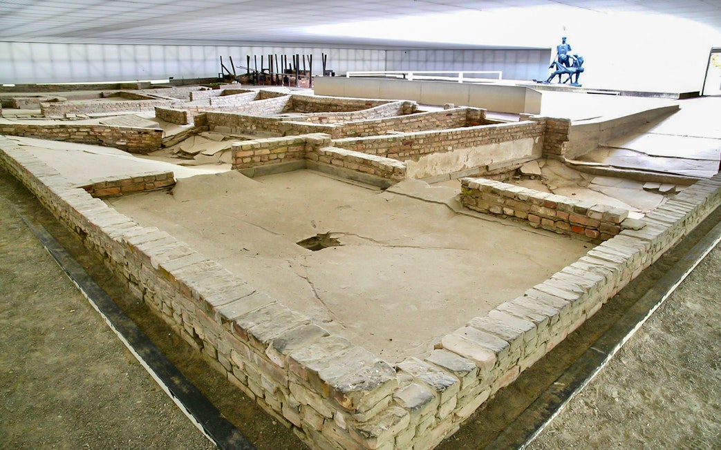 Remains of barracks inside Sachsenhausen Concentration Camp, Germany.