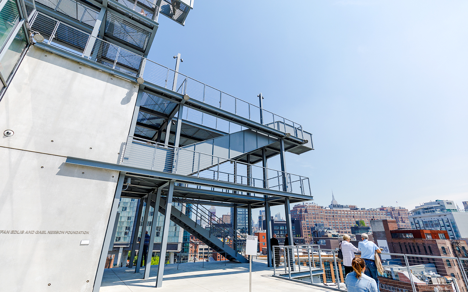 Whitney Museum of Art rooftop terrace with city skyline view in New York City.