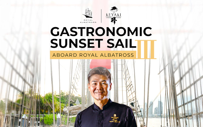 Gastronomic sunset sail on The Royal Albatross with chef, featuring special dinner cruise.