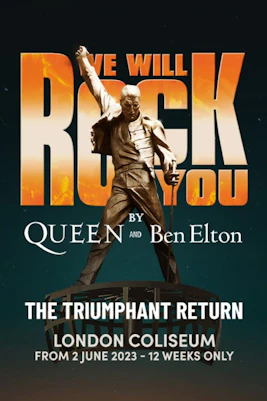 We Will Rock You musical poster with cast members in London.