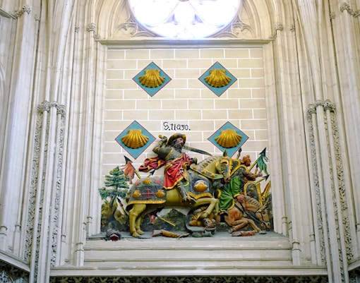 Chapel of Saint James interior with ornate ceiling and arches, Toledo Cathedral, Spain.