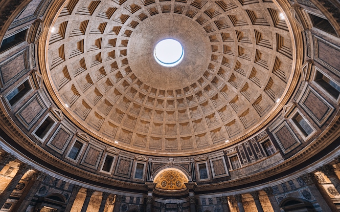 Skylight dome interior of the Pantheon in Rome, Italy.